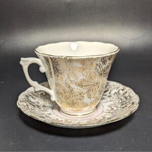 Colclough White Gold Floral Teacup Saucer Bone China Set England Vintage